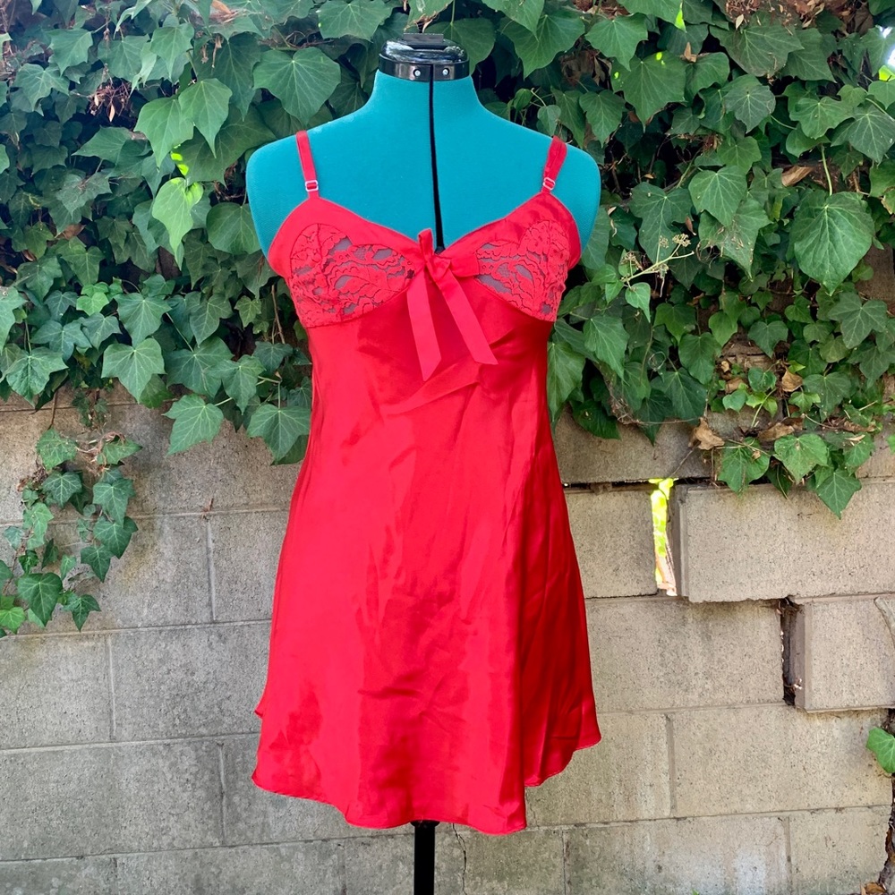 Morgan Taylor Satin Chemise S Red Lace Heart Valentine’s Day Babydoll Nightgown